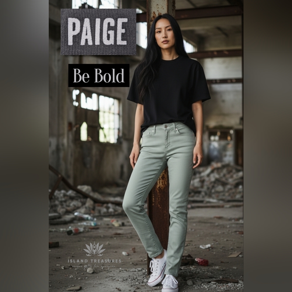 PAIGE Soft Horizon Denim Sz 33 Woman In Vint. Whitewater Bay Green Indigo-Dyed